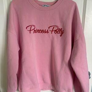 Princess Polly Pink Crewneck with Red Script Logo